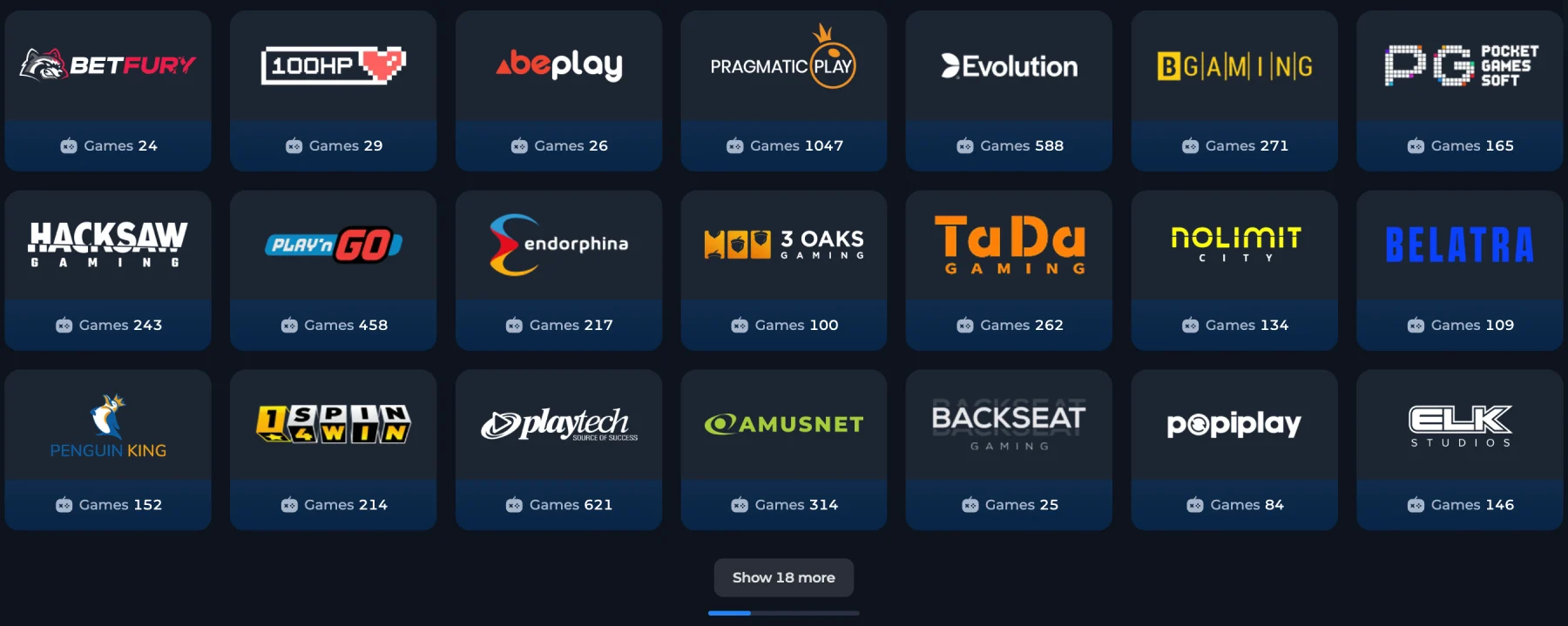 BetFury game providers